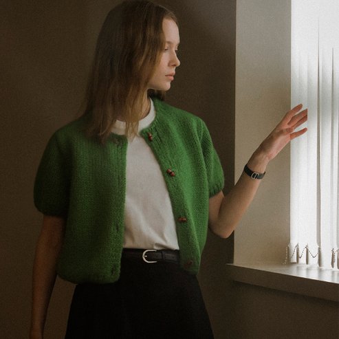 노운베러 Toggle alpaca half sleeve cardigan_Green