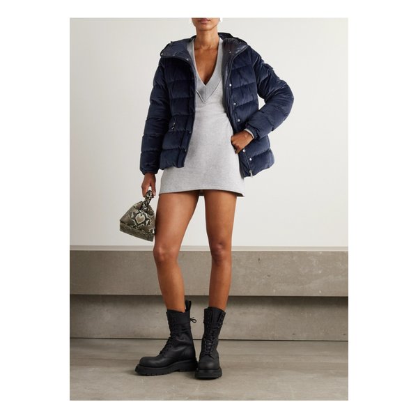 몽클레어 바란테 퀼팅 벨루어 후드 다운 재킷 네이비 46376663162891339