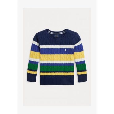 폴로 랄프 로렌 키즈 폴로 랄프로렌 스트라이프 케이블 KNIT 코튼 SWEATER - 점퍼 - 네이비 멀티 9139196