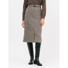 belted wool H-line skirt_gray