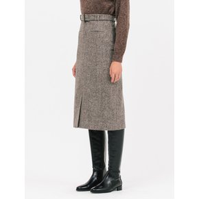 belted wool H-line skirt_gray