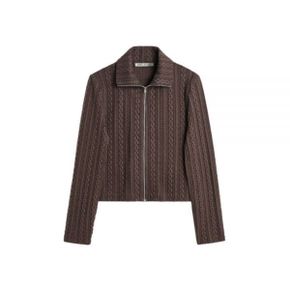 SLIM ZIP LONGSLEEVE Indulgent Choco Cable Jacquard (W2246SI) (슬림 집 롱슬리브)