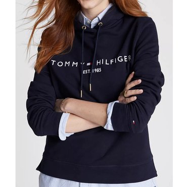 타미힐피거 여성 Tommy 로고 후드티 Navy