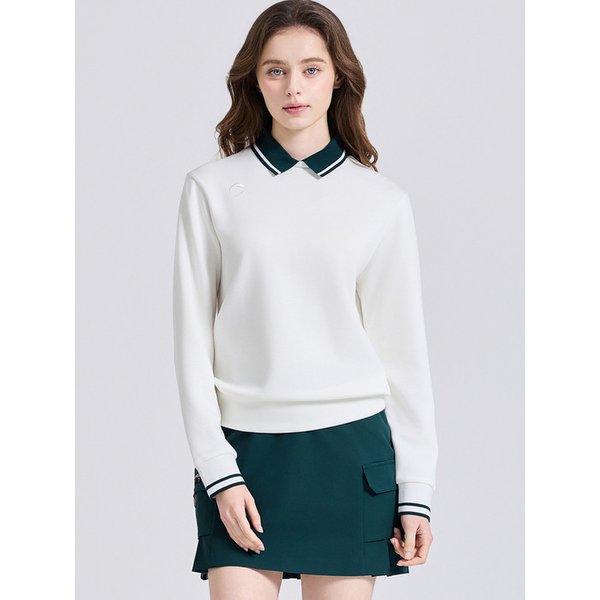 여성 소프트 터치 카라넥 긴팔 티셔츠 화이트