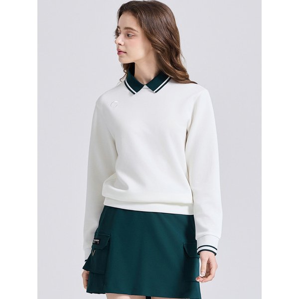 여성 소프트 터치 카라넥 긴팔 티셔츠 화이트