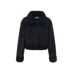 FLUFFY SHEARING COAT-BLACK