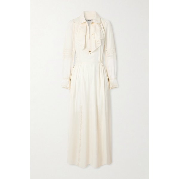 메종 메일 조엘디 러플 레이스 트림 실크 샤르무즈 크레이프 드 신 원피스 46376663163039990