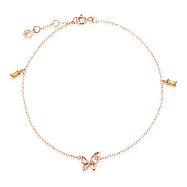 [비앤비골드] 14K 탄생석 토파즈 나비 큐빅 발찌 SCA38277