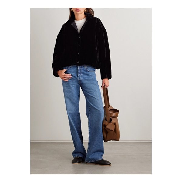 라 리뉴 셀리아 새틴 트리밍 패딩 벨벳 재킷 블랙 1647597354763052