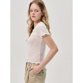 Lace Eyelet Half-Sleeve T-Shirt_Ivory