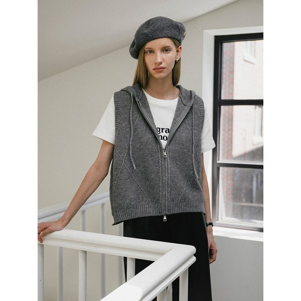 웜 터치 후드 니트 투웨이 집업 베스트_3color