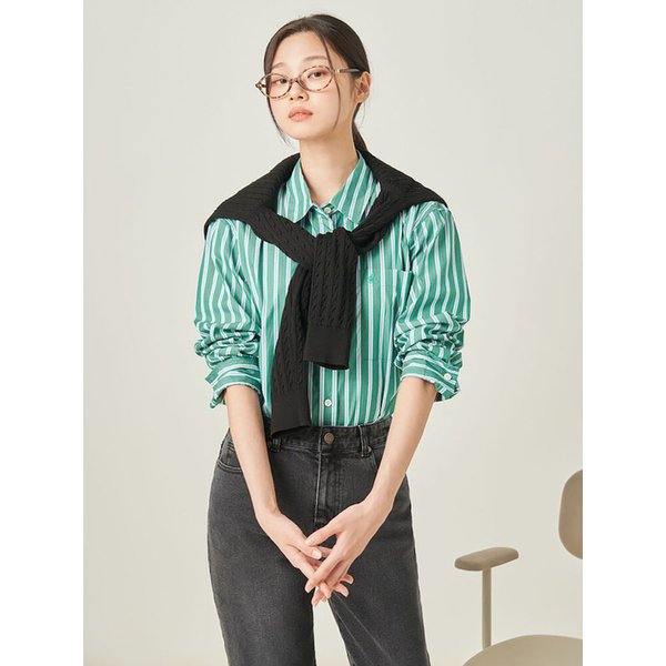 멀티 스트라이프 오버핏 셔츠  그린 (BF5864C13M)