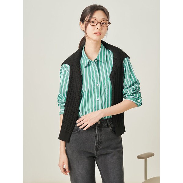 멀티 스트라이프 오버핏 셔츠  그린 (BF5864C13M)