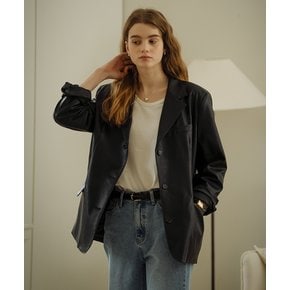 Faux leather classic three button single jacket_Black