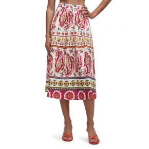 5096055 MANGO Paisley Floral Linen  Cotton Midi Skirt