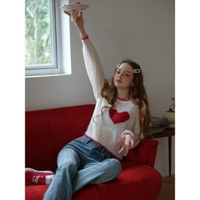 Cest_Red heart See-through Sweater