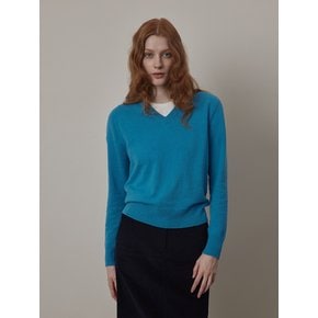 Whole Garment Classic V-neck Cashmere Wool Knit-Pullover_BLUE