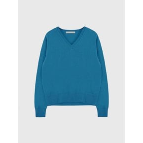 Whole Garment Classic V-neck Cashmere Wool Knit-Pullover_BLUE