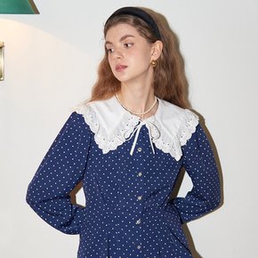 Lace Collar Puff Shoulder Blouse Navy