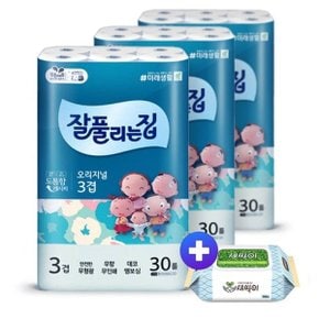 오리지널 3겹 화장지 27m 30롤 3팩 +새싹이 물티슈100매