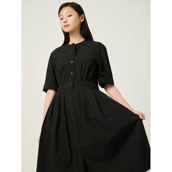 라운드넥 풀오픈 소매볼륨 원피스  블랙 (BF5771C015)