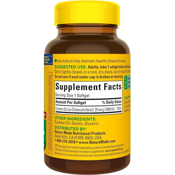 미국직구 Nature Made 네이처메이드 비타민D3 1000IU Vitamin D3 180소프트젤