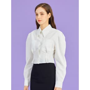 WOMEN 크롭 슬림 퍼프 긴팔 셔츠 [WHITE] 크롭티 긴팔티 PF