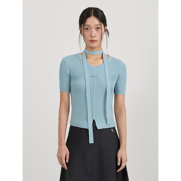 SUMMER V-NECK KNIT & SCARF SET SK