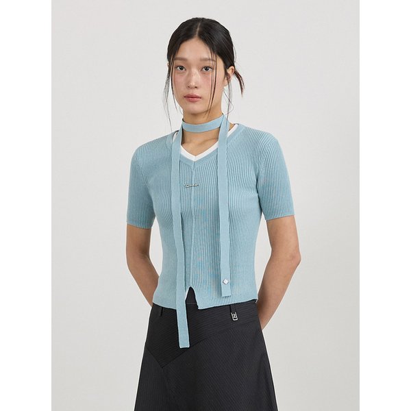 SUMMER V-NECK KNIT & SCARF SET SK