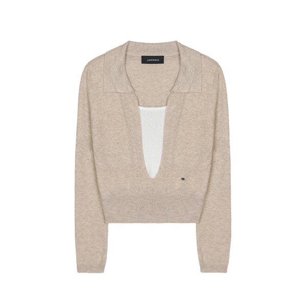 NATURAL LAYERED DEEP V KNIT_CREAM OATMEAL