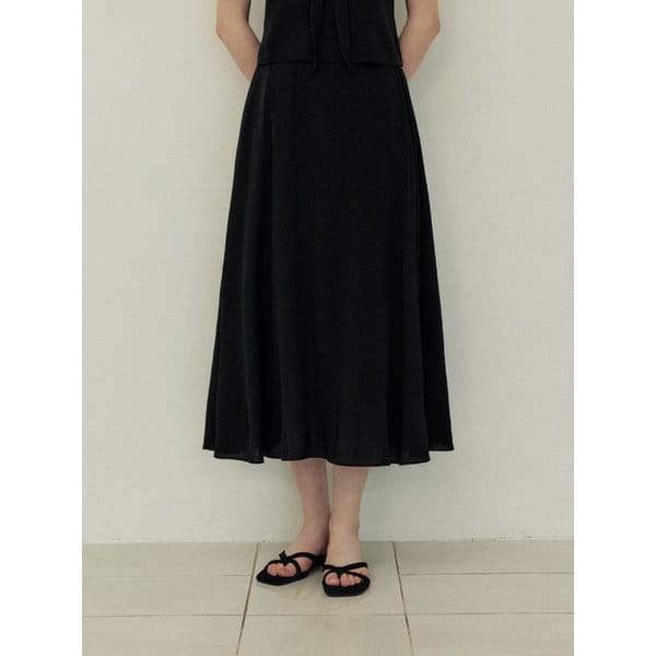 Flare line summer cool long skirt - black