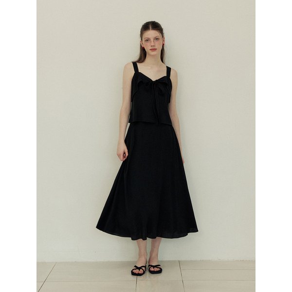Flare line summer cool long skirt - black
