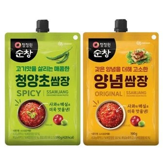  청정원 순창 (양념쌈장 190g x 2개 + 청양초 쌈장 190g x 2개) / 여행용 휴대용 간편개별포장