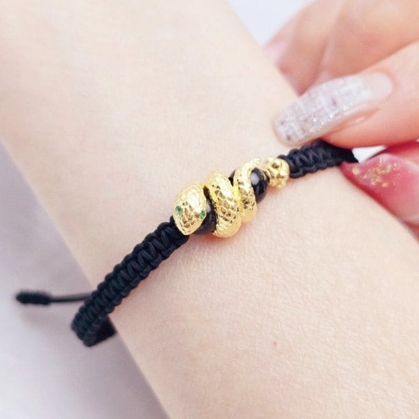 [가앤] 24k순금 뱀 매듭 끈 팔찌 자만옥,오닉스 3.75g