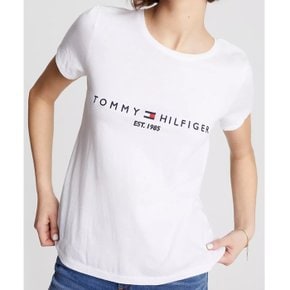 여성 Tommy 로고 반팔티셔츠 White