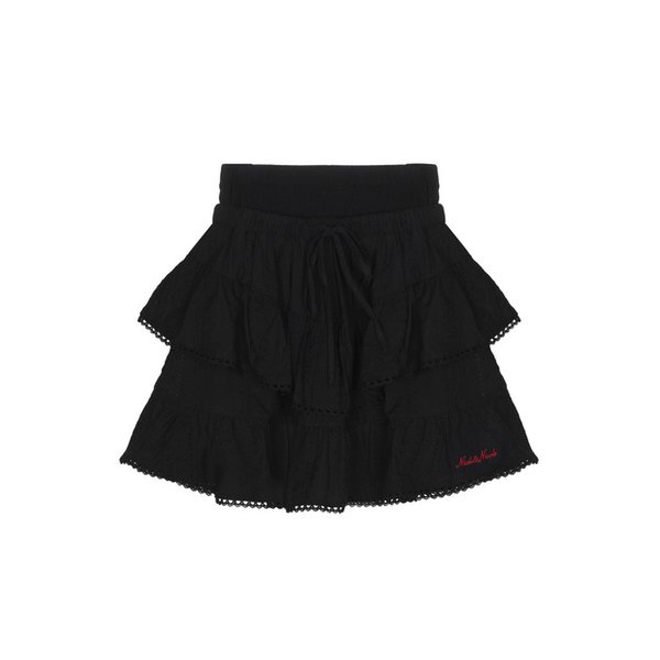 PUNCHING LACE RUFFLE MINI SKIRT_BLACK
