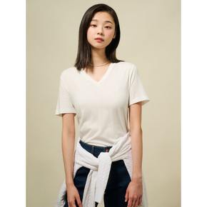 [Essential] 솔리드 V넥 슬림핏 티셔츠  화이트 (BF5242E021)