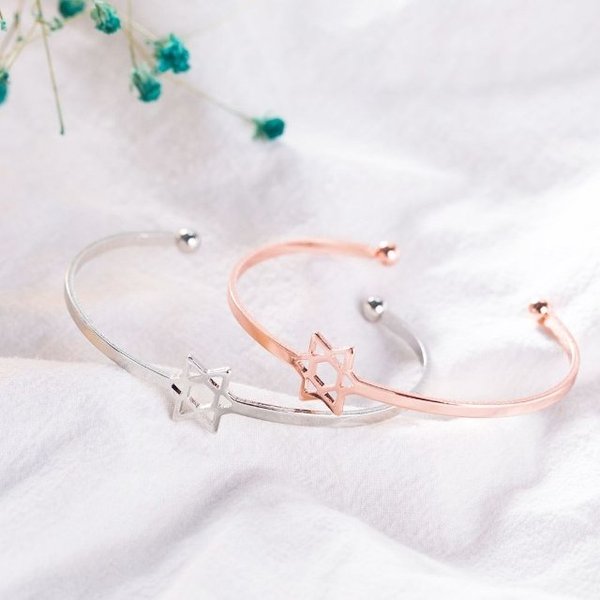 고품질 뱅글 레이어드 팔찌 로얄 악세사리 모양 육각별 14kgp 로즈골드 (WFJ8G31)