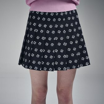 Mardi Mercredi Actif [마르디메크르디악티프]PLEATS MINI SKIRT ALL OVER CLOVERMARDI PRINTED_BLACK IVORY