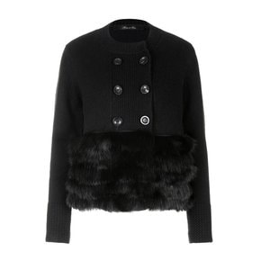 Fur Detail Knit Cardigan Black