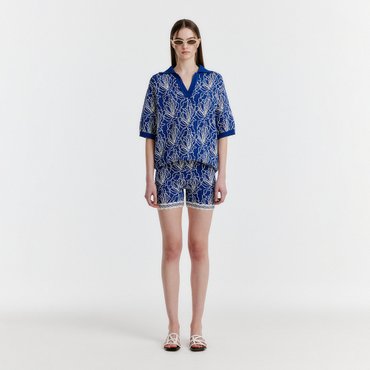 EENK YEARBY Jacquard Knit Shorts - Navy/Ivory