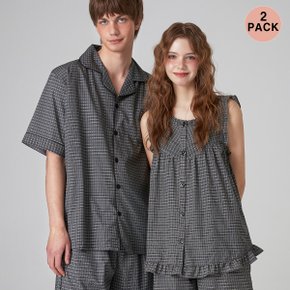 [2PACK] 실크핏 더스트 반팔 + 민소매 잠옷 세트
