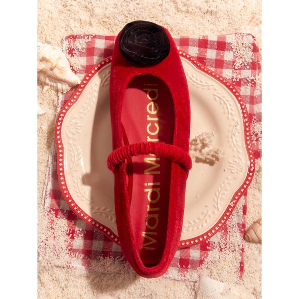 [단독]MARYJANE FLAT ROSE VELVET_RED BLACK
