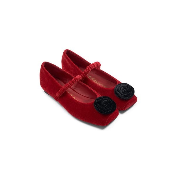 [단독]MARYJANE FLAT ROSE VELVET_RED BLACK