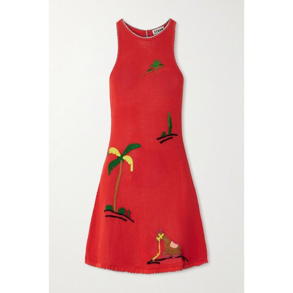 스타우드 마레아 자수 오픈 니트 미니 원피스 46376663162985443