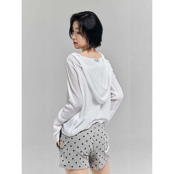 시스루 후드 니트 가디건 화이트