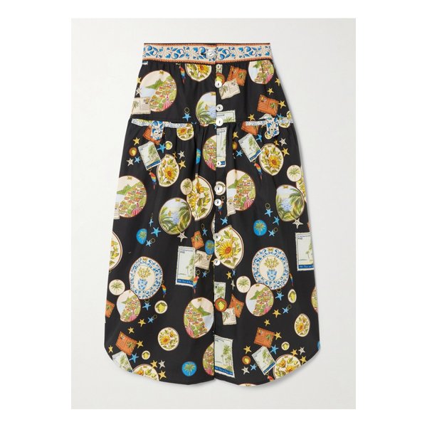 팜리오 프린트 코튼 미디 스커트 블랙 46376663162892036