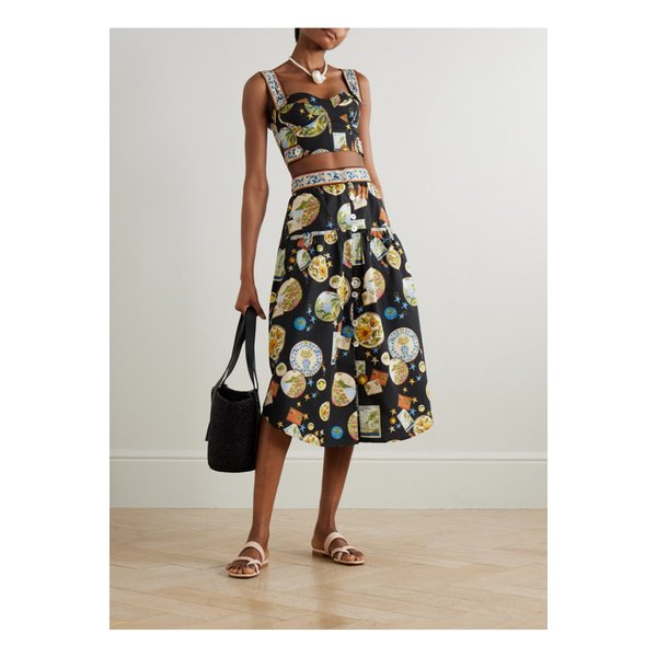 팜리오 프린트 코튼 미디 스커트 블랙 46376663162892036