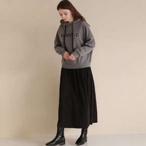 Pleated Mix Long Hooded Dress - Dark Grey