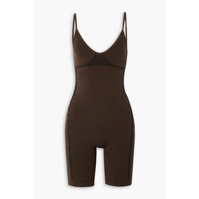 Open-back ribbed merino wool-blend playsuit 브라운 1647597347549123